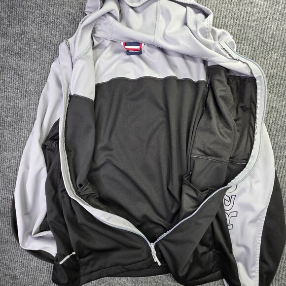 Reebok Track Jacket Mens L Black Gray Colorblock Spellout Hooded Zip Athleisure - Picture 7 of 13